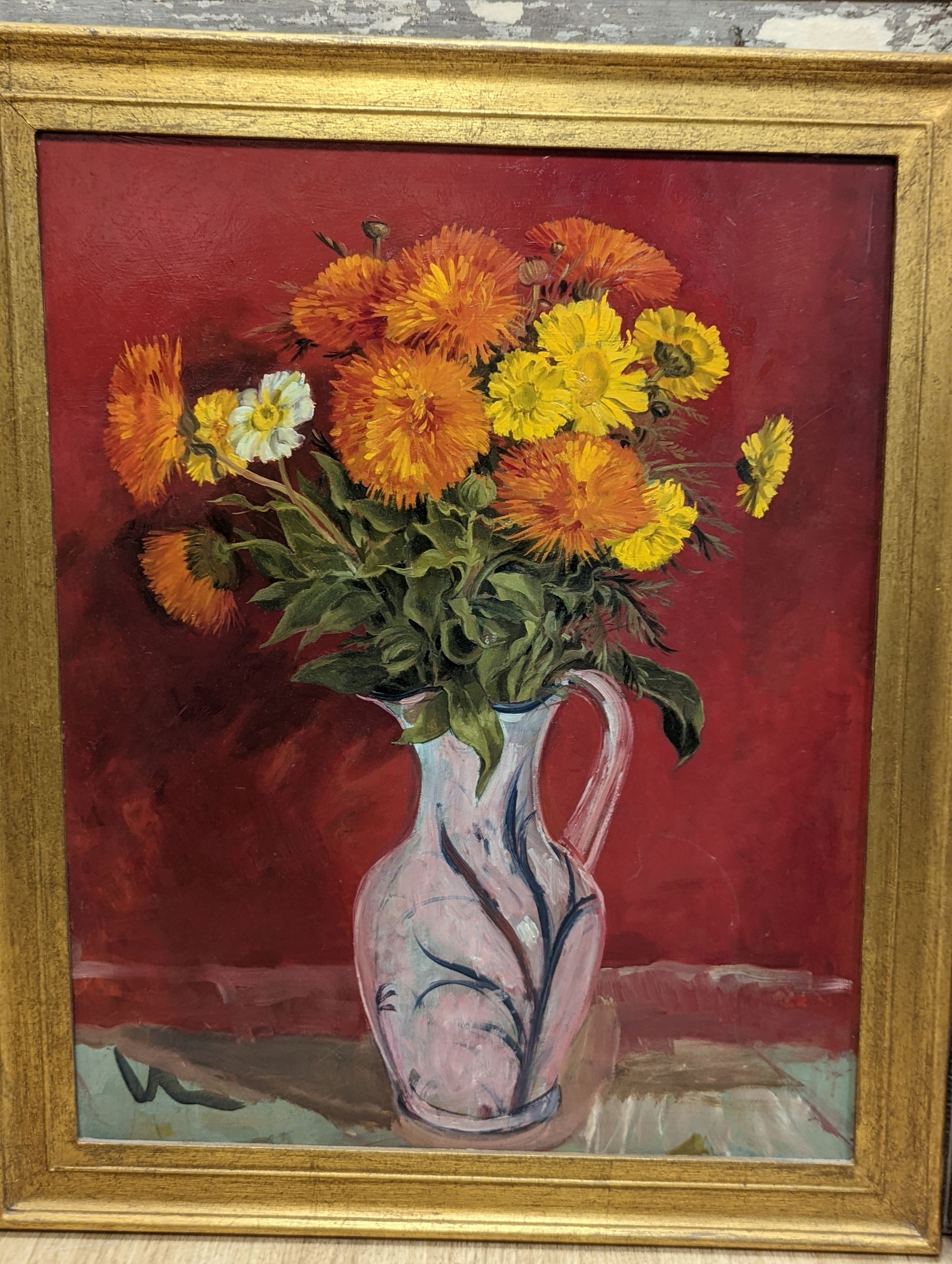 Henry James Neave, five assorted oil still lifes, mostly flowers in vases, one signed, largest 60 x 40cm